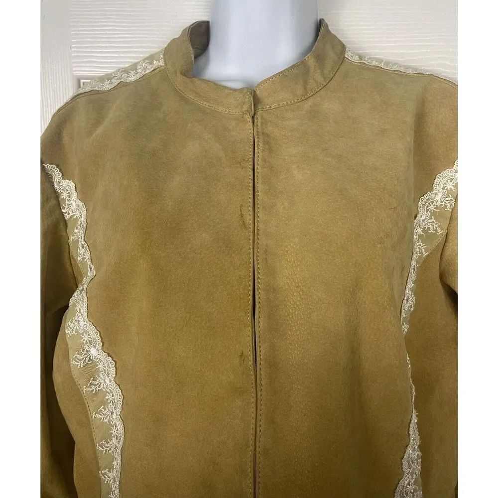 Cervelle Beige Leather With White Lace Trim Jacket Women’s Size Large - Picture 3 of 16